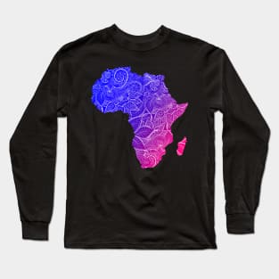 Colorful mandala art map of Africa with text in blue and violet Long Sleeve T-Shirt